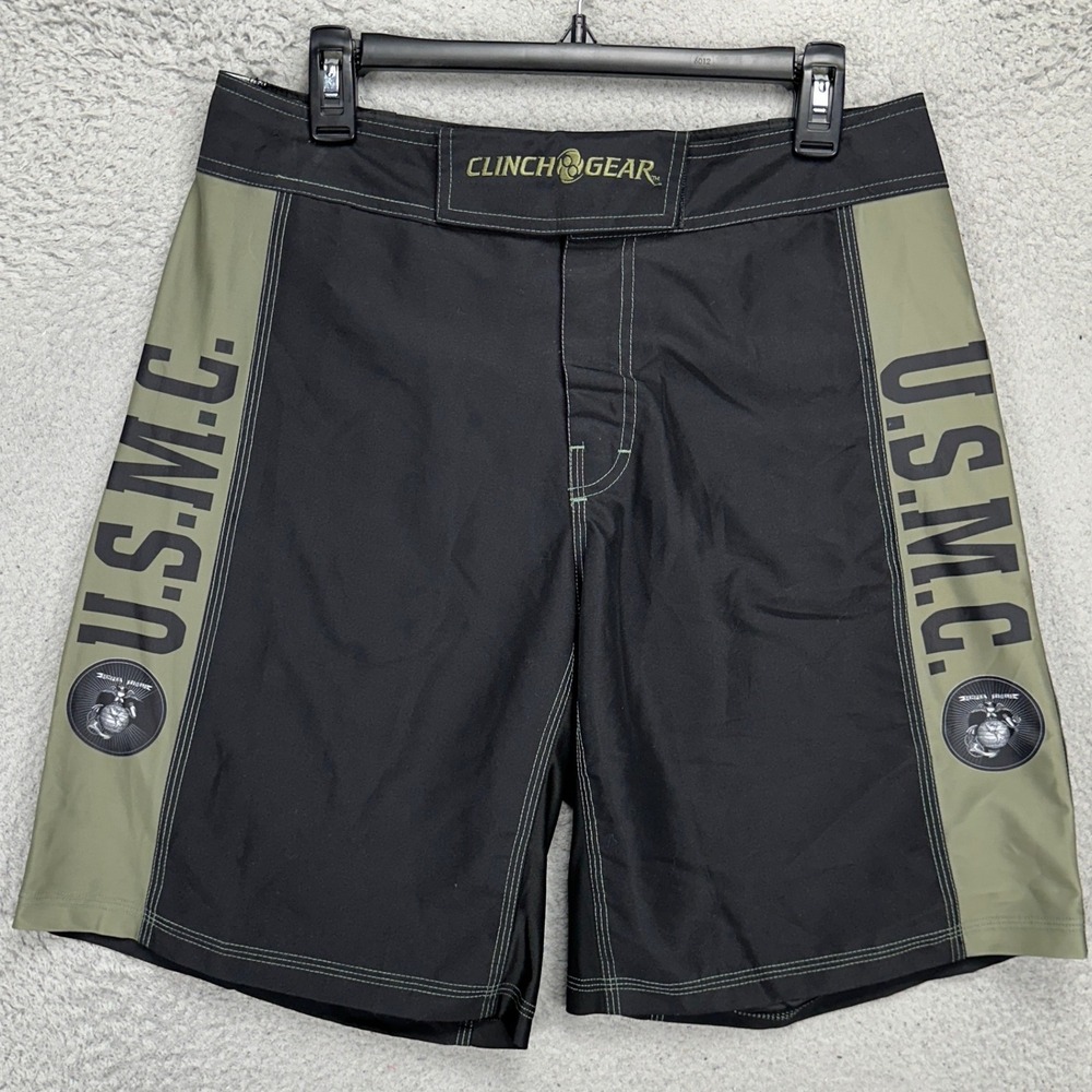 Cinch Gear Mens Fighting Shorts 32 Black Green Colorblock MMA Cage Boxing Sports